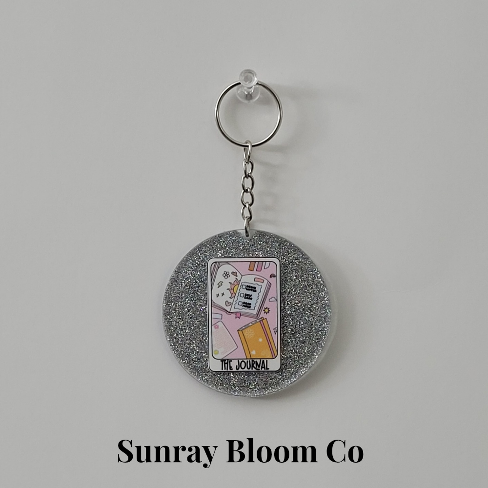 The Journal Tarot Card Round Acrylic Glitter Keychain