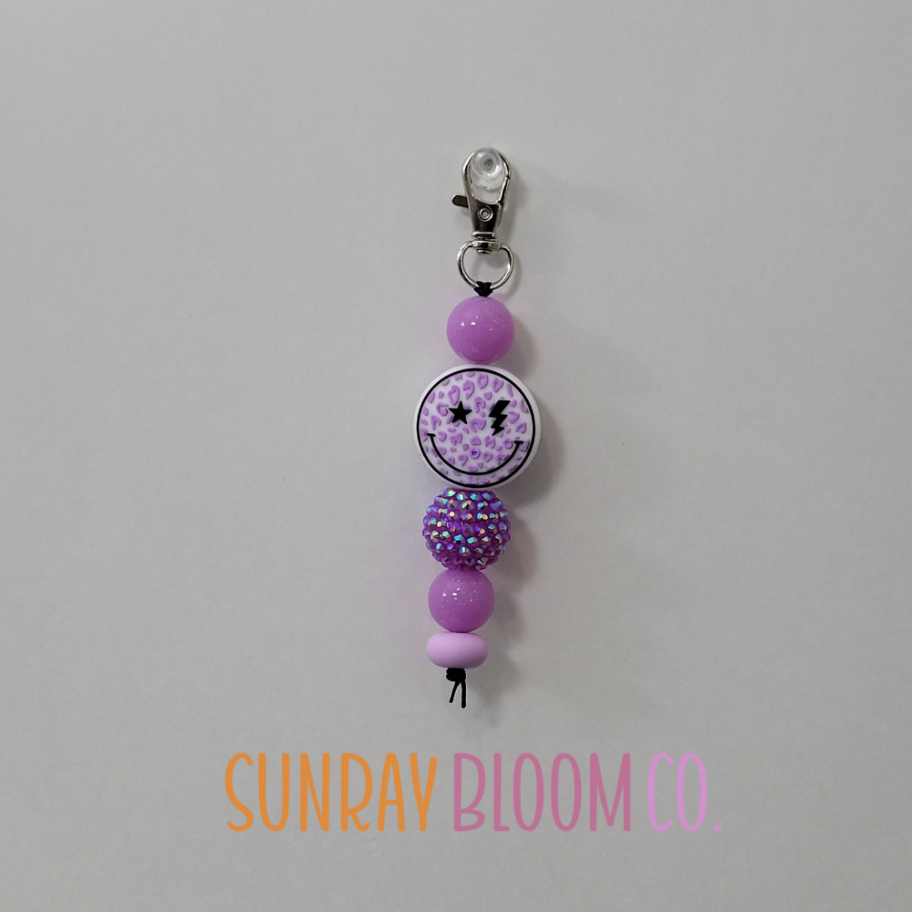 Purple Leopard Smiley Face Beaded Clip