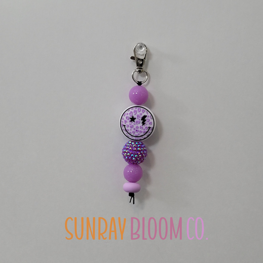 Purple Leopard Smiley Face Beaded Clip