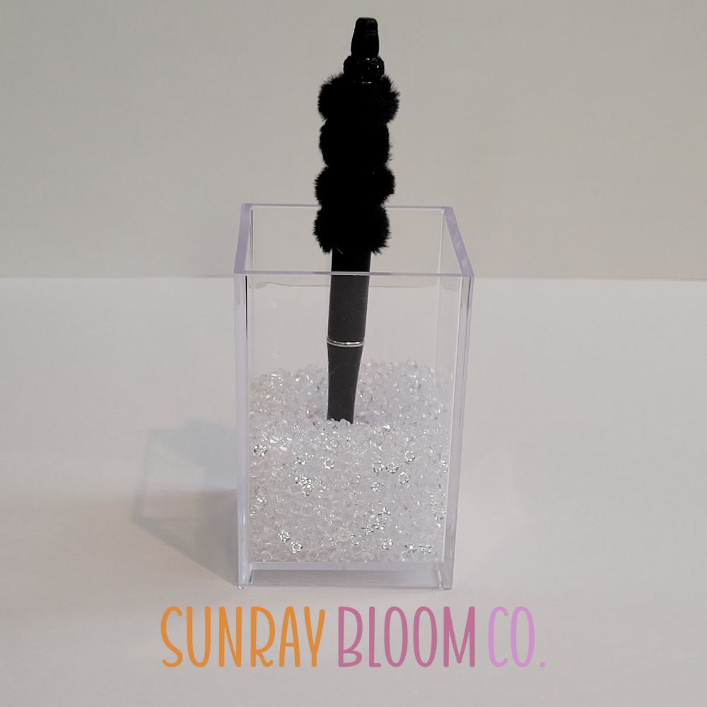 Black Rhinestone Black Fuzzy Pen