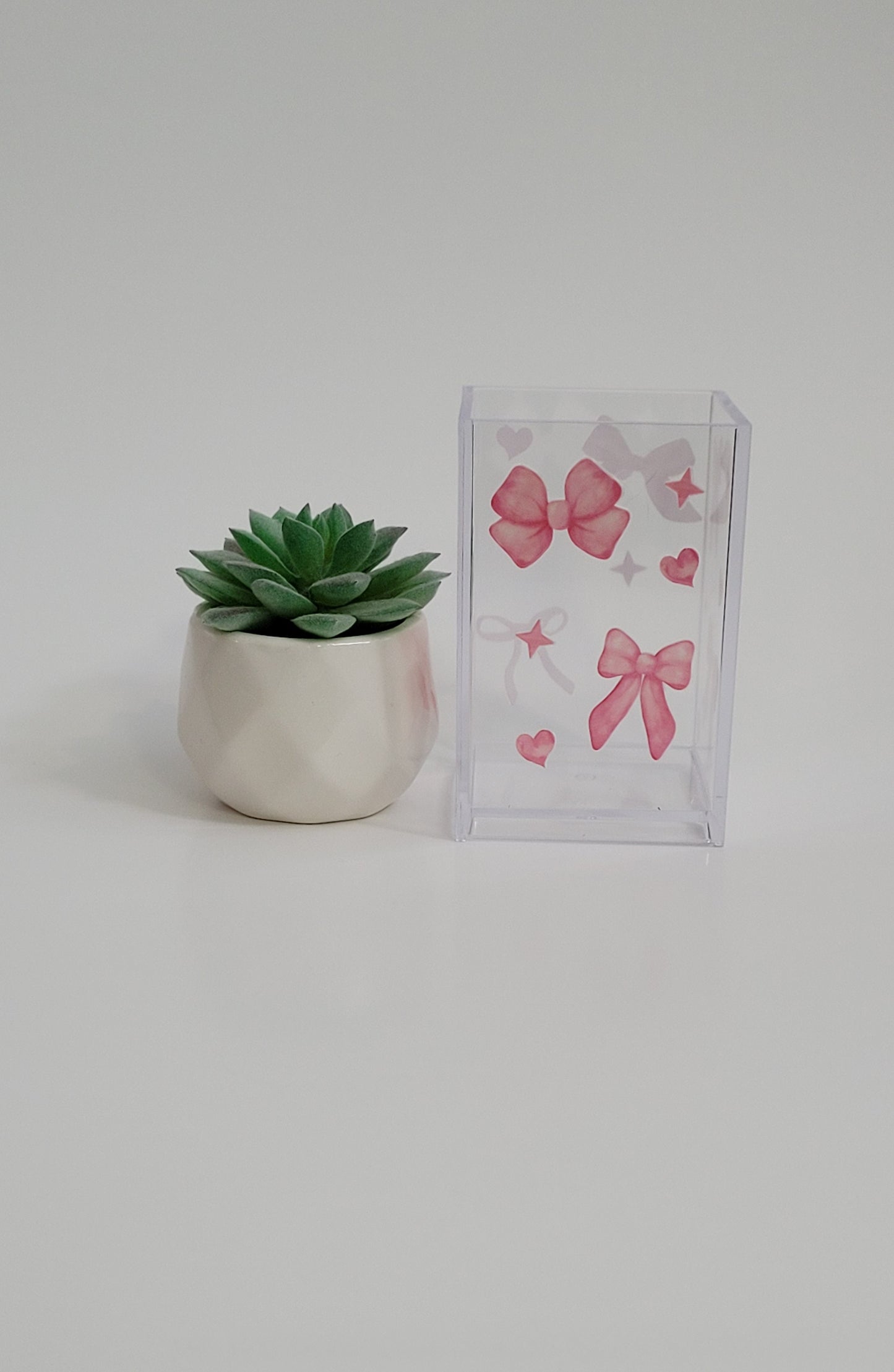 Pink Coquette Bows with Hearts Pencil Holder