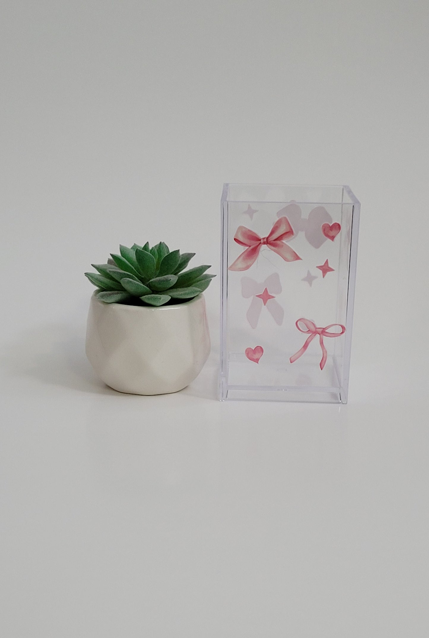 Pink Coquette Bows with Hearts Pencil Holder