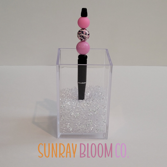 Double Pink Leopard Hearts Pen