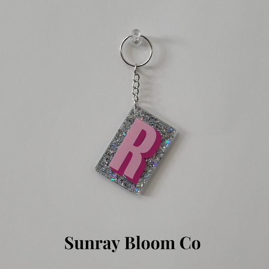 R Personalized Glitter Keychain