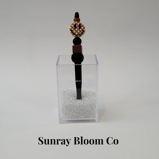 Brown Checkered Smiley Face Extended Pen