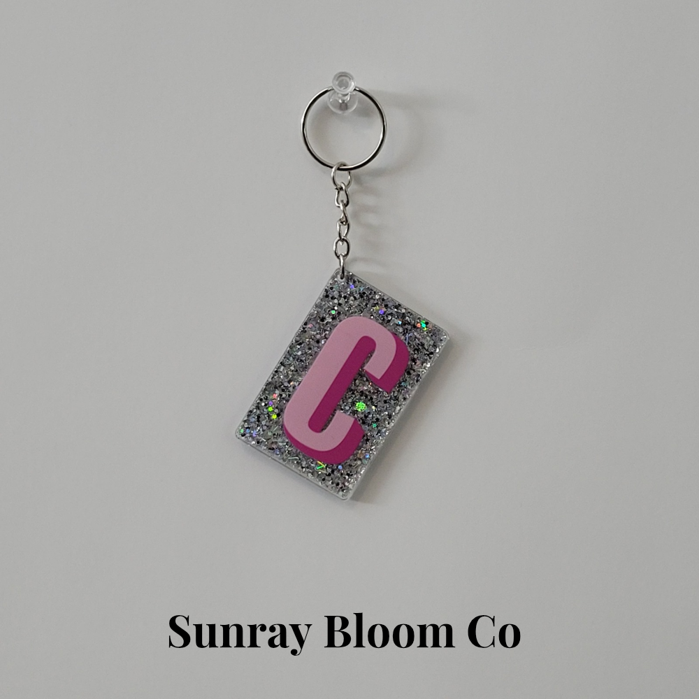 C Personalized Glitter Keychain
