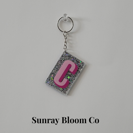 C Personalized Glitter Keychain