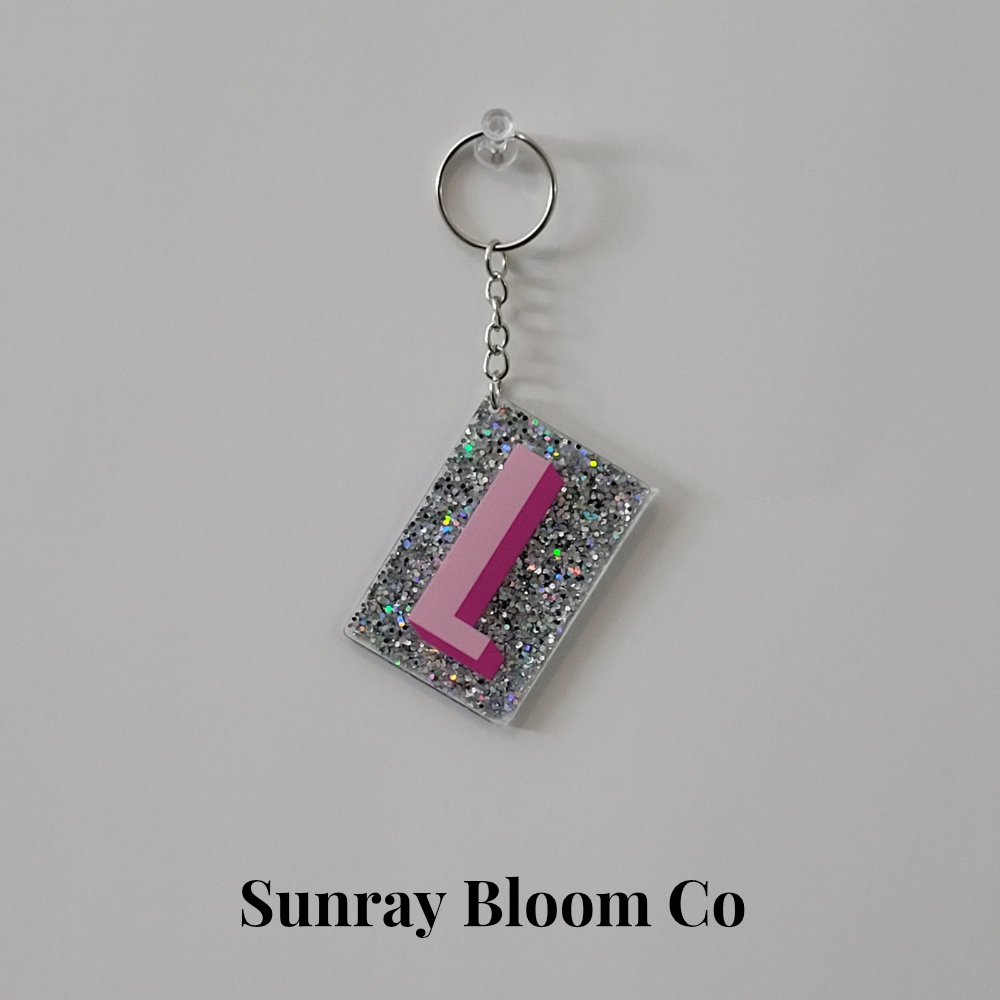 L Personalized Glitter Keychain