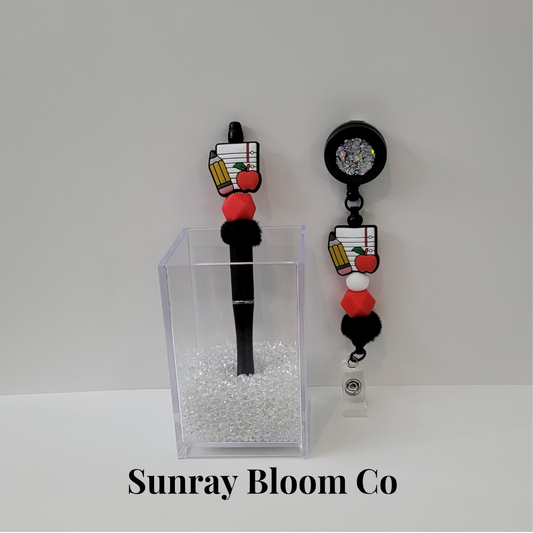Teacher Matching Beaded Badge and Pen Set