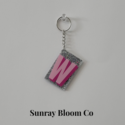 W Personalized Glitter Keychain