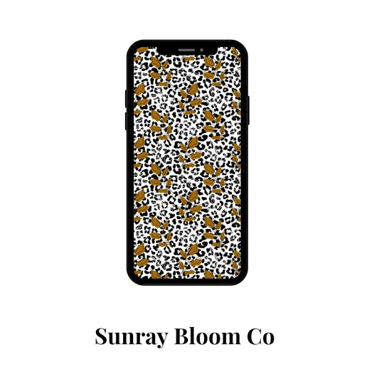 Leopard Print with Brown Leafy Phone Wallpaper Digital Download