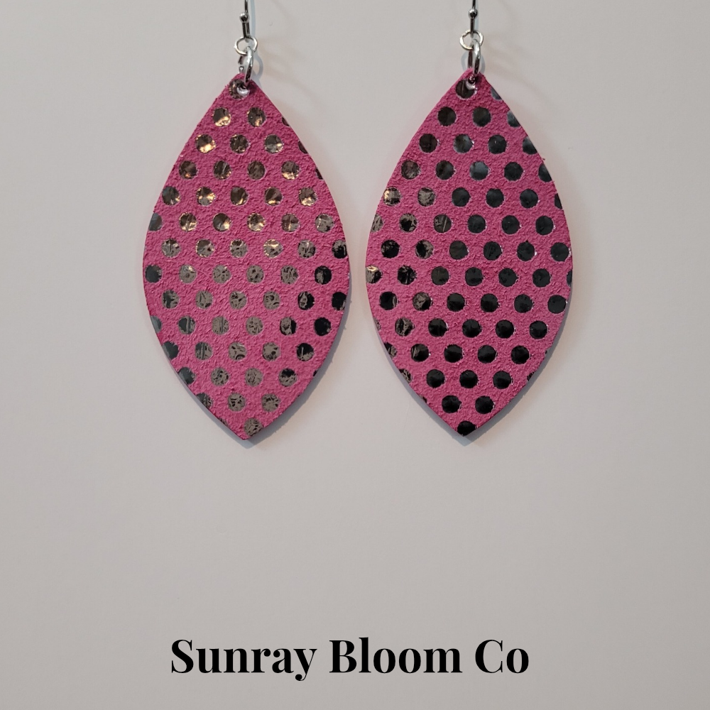 Silver Polkadot Pink Earrings