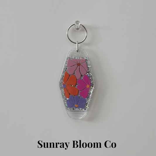 Groovy Floral Glitter Hotel Keychain