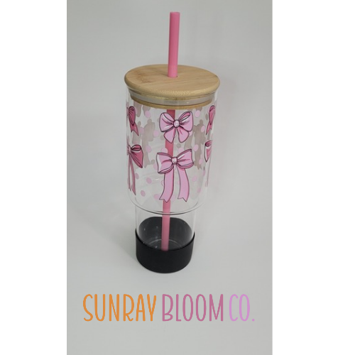 Pink Coquette Bows Glass Drinkware