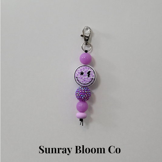 Purple Leopard Smiley Face Beaded Clip