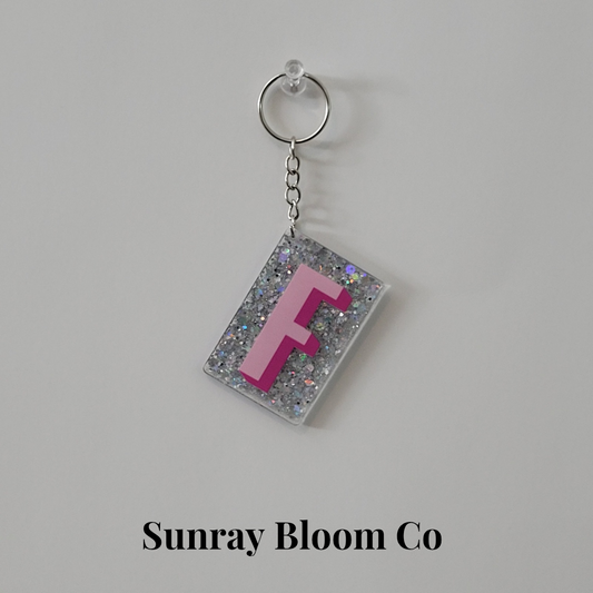 F Personalized Glitter Keychain