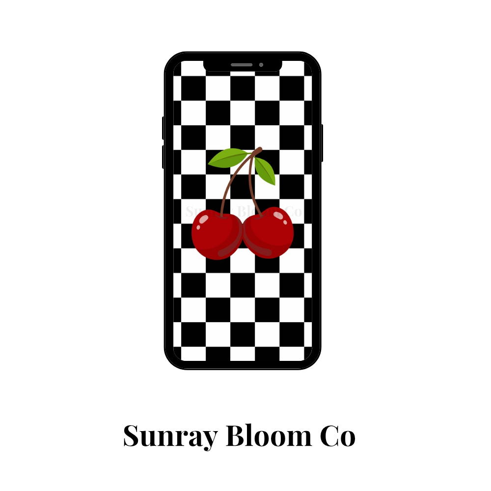 Checkered Cherry Phone Wallpaper Digital Download