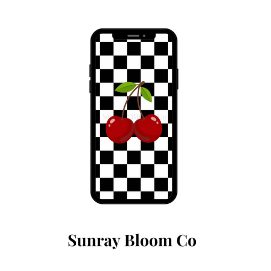 Checkered Cherry Phone Wallpaper Digital Download