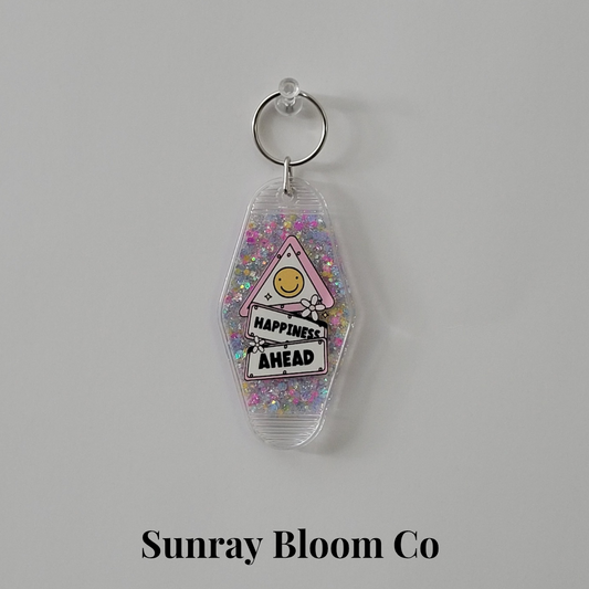 Happiness Ahead Glitter Hotel Keychain