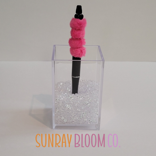 Black Rhinestone Hot Pink Fuzzy Pen