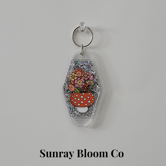 Grow Through Shit Mushroom Glitter Hotel Keychain