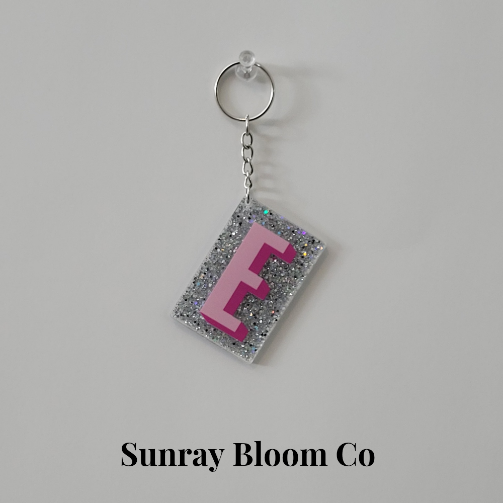 E Personalized Glitter Keychain