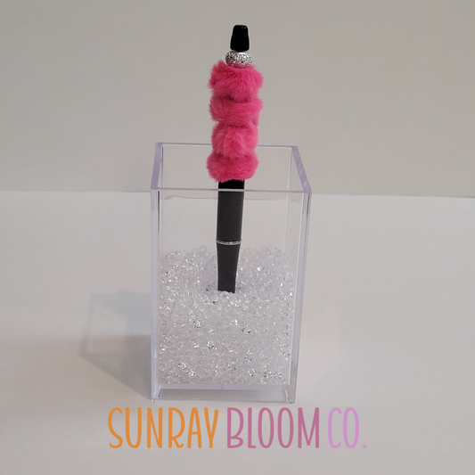 White Rhinestone Hot Pink Fuzzy Pen