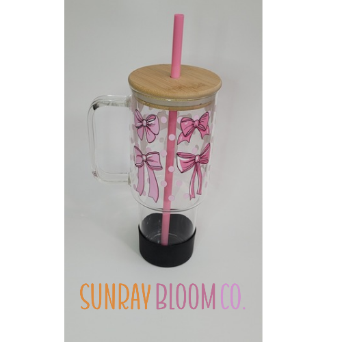 Pink Coquette Bows Glass Drinkware