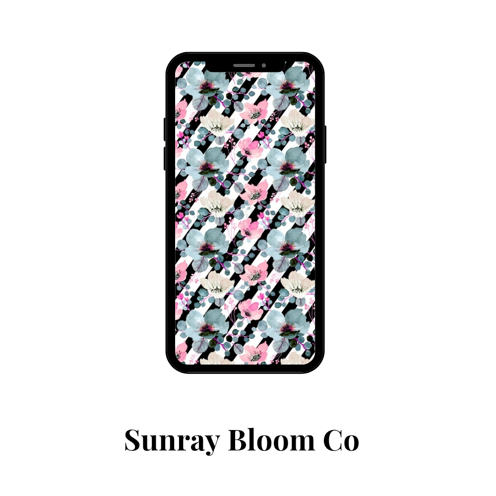 Blue Watercolor Floral Phone Wallpaper Digital Download