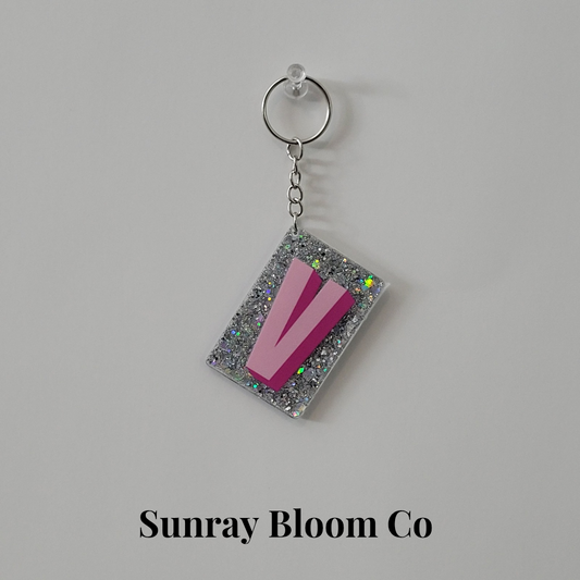V Personalized Glitter Keychain