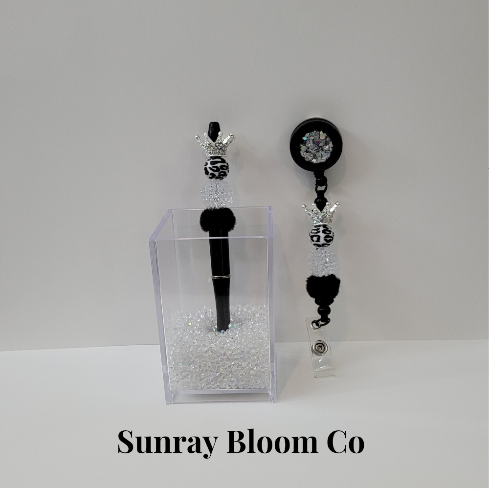 Ms Queen Matching Beaded Badge and Pen Set