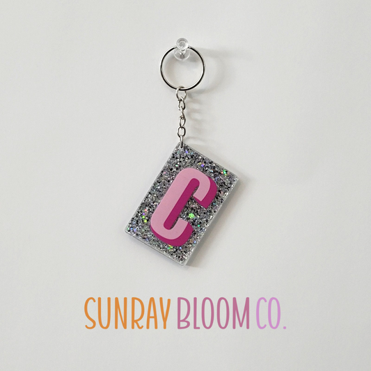 C Personalized Glitter Keychain