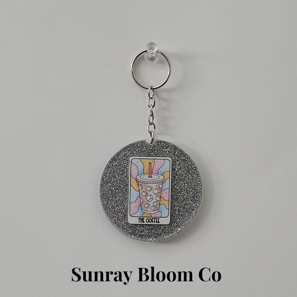 The Coffee Tarot Card Round Acrylic Glitter Keychain