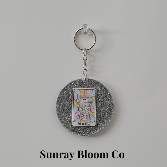The Coffee Tarot Card Round Acrylic Glitter Keychain