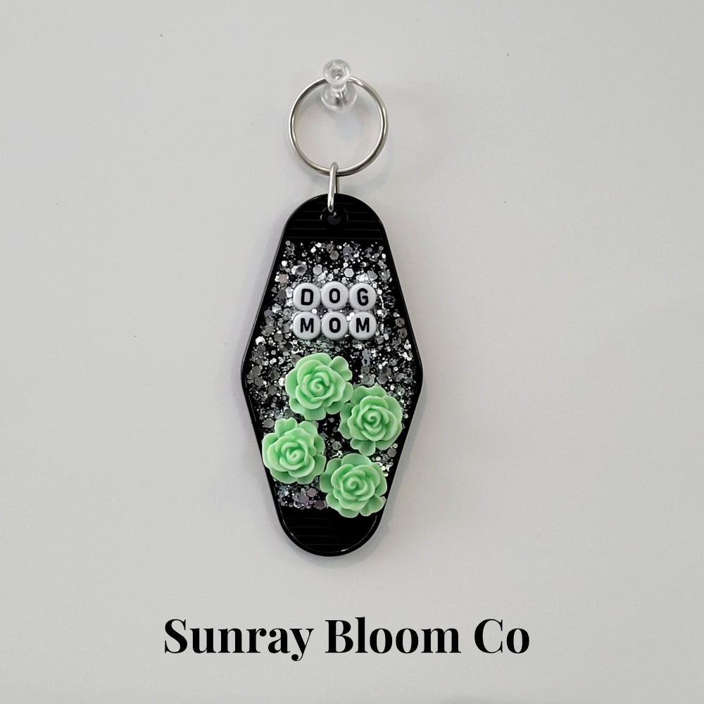 Floral Teal Dog Mom Creative Keychain