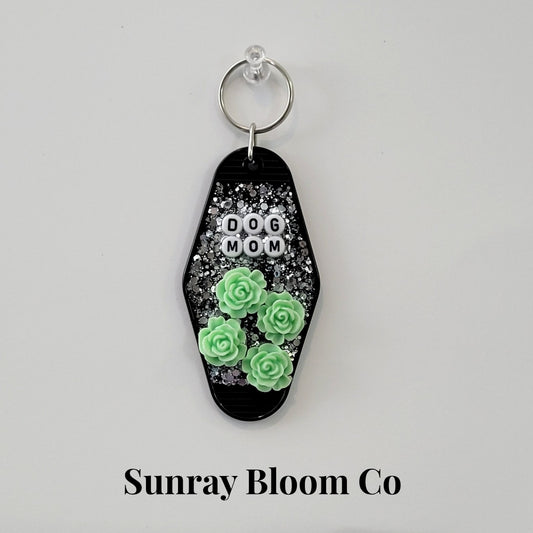 Floral Teal Dog Mom Creative Keychain