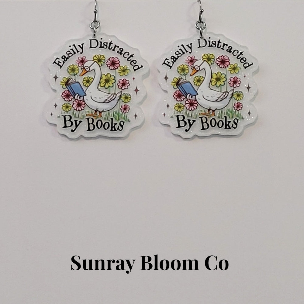 Easily Distracted by Books Acrylic Earrings