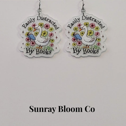Easily Distracted by Books Acrylic Earrings