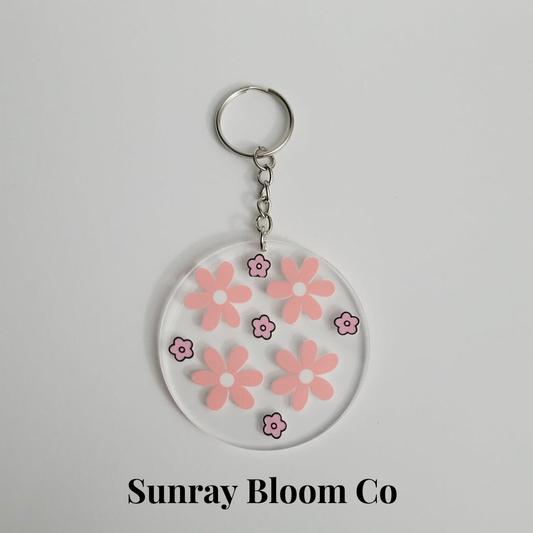 Pink Florals Acrylic Keychain