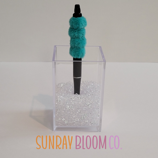Black Rhinestone Turquoise Fuzzy Pen