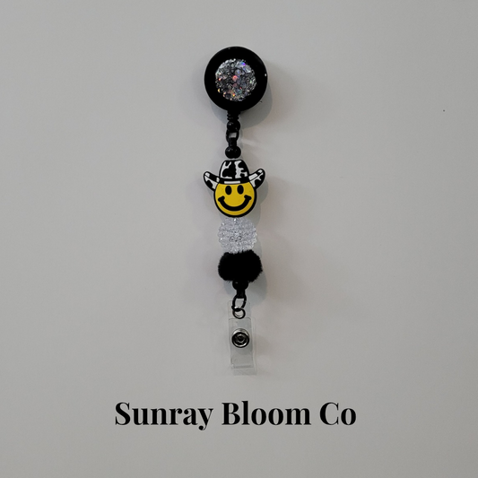 Cowboy Smiley Face Beaded Badge