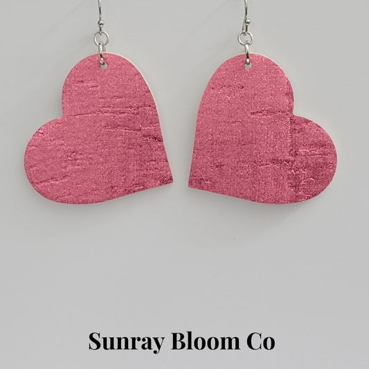 Pink Heart Cork Earrings