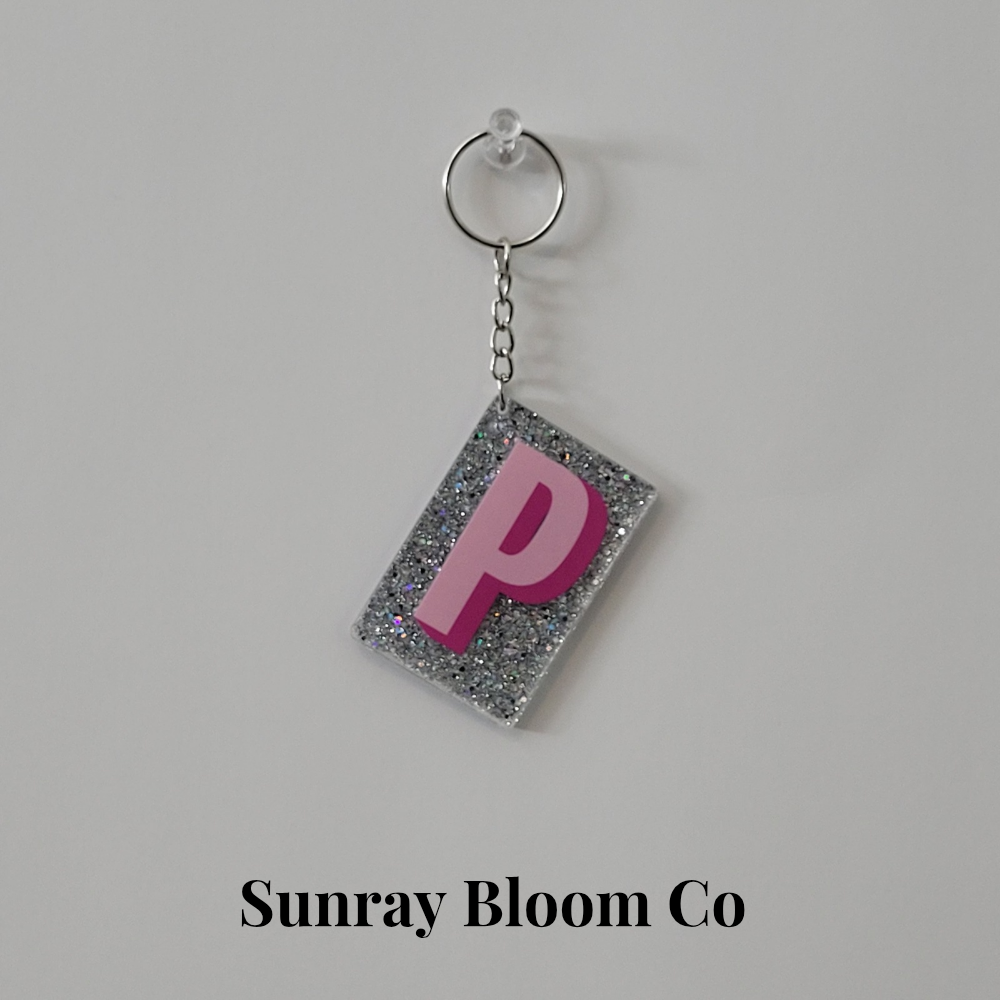 P Personalized Glitter Keychain
