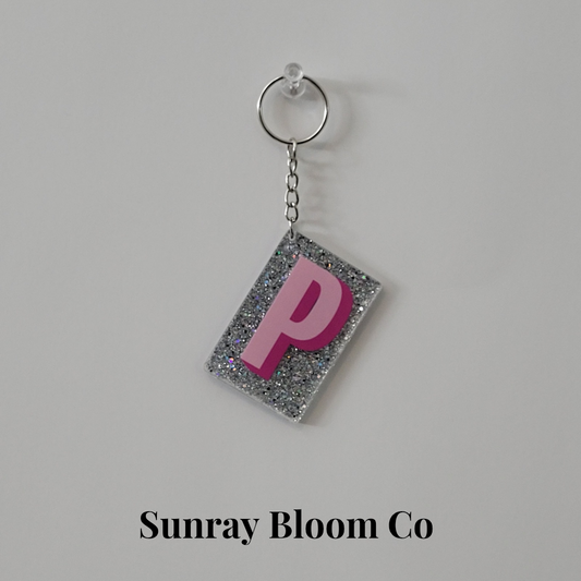 P Personalized Glitter Keychain