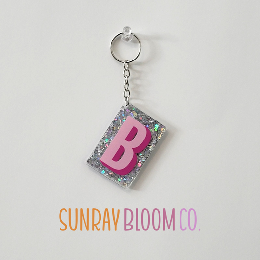 B Personalized Glitter Keychain