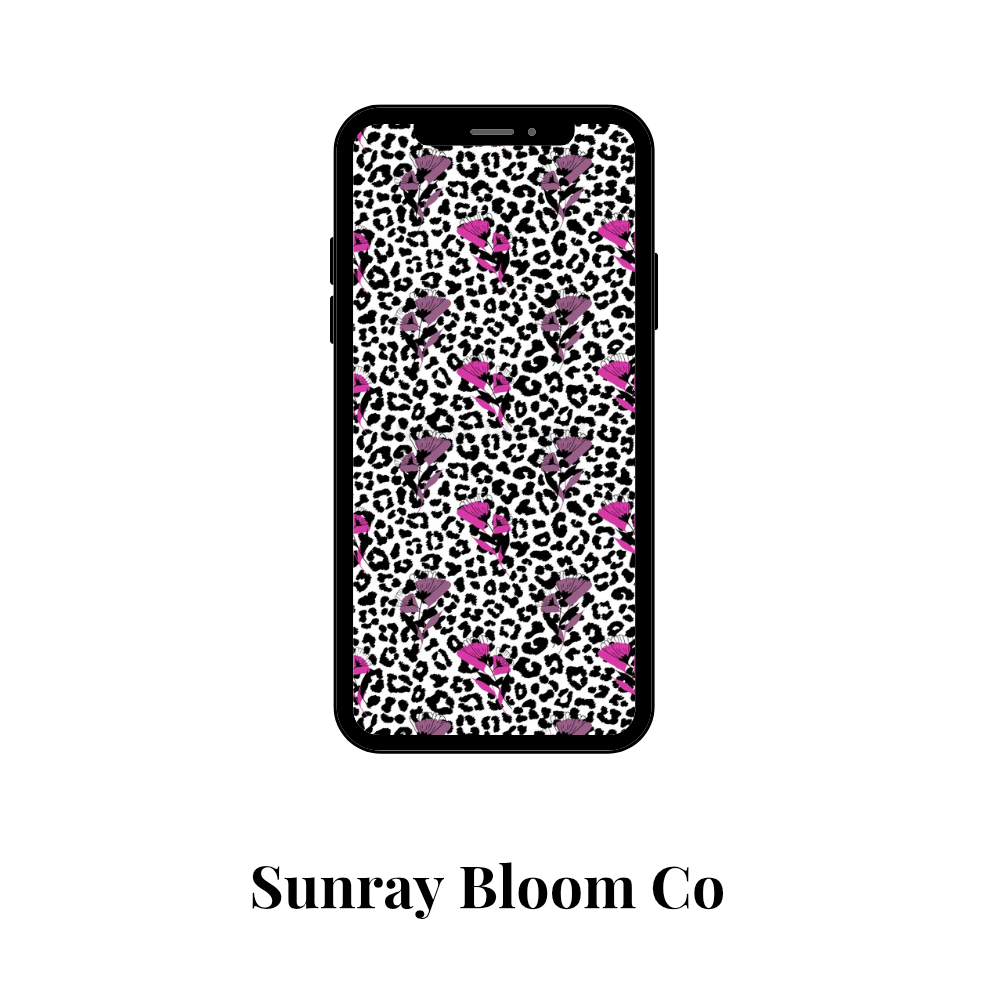 Leopard Print with Pink Flowers Phone Wallpaper Digital Download